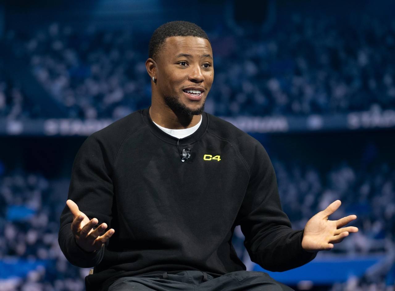 Philadelphia Eagles running back and reigning champion Saquon Barkley speaks at Walmart’s 2025 Associates Week.