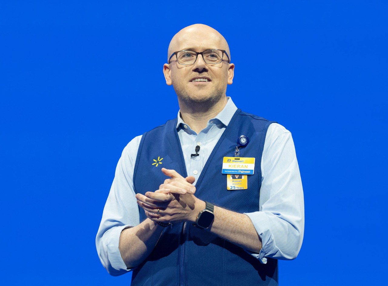 Chief Operating Officer Kieran Shanahan gazes at the crowd at the 2025 Walmart U.S. Meeting in Fayetteville, Arkansas.