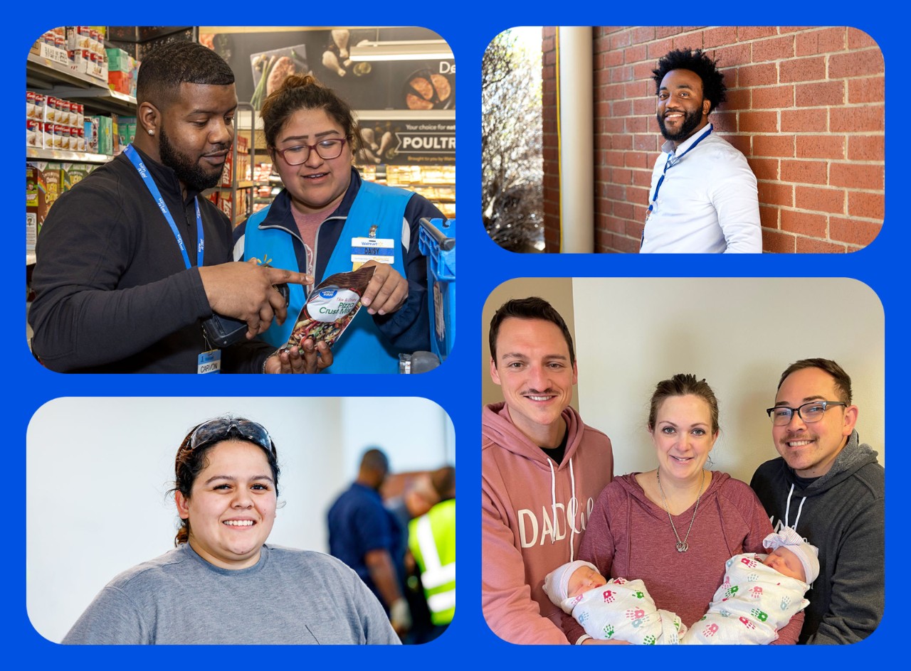 Store manager Carvon helping an associate, Carvon’s mentor Anthony, A2T graduate Liz, Barbie with twin babies and their dads.